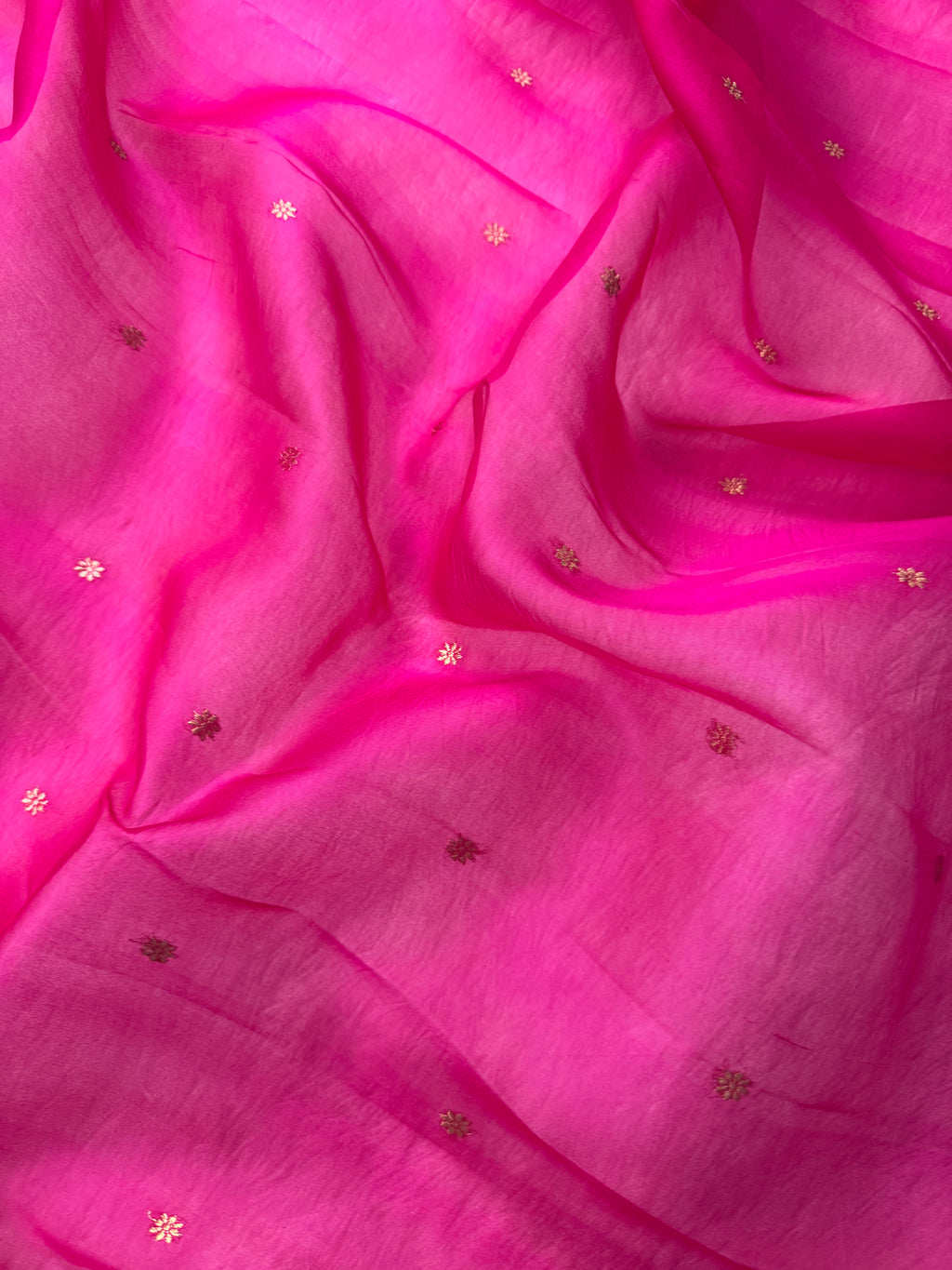 Hot Pink Pure Kora Organza Silk Banarasi Saree