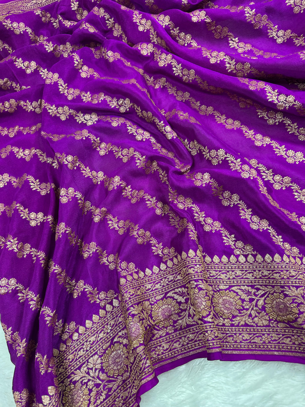 Magenta Pure Khaddi Crep Silk Banarasi Saree