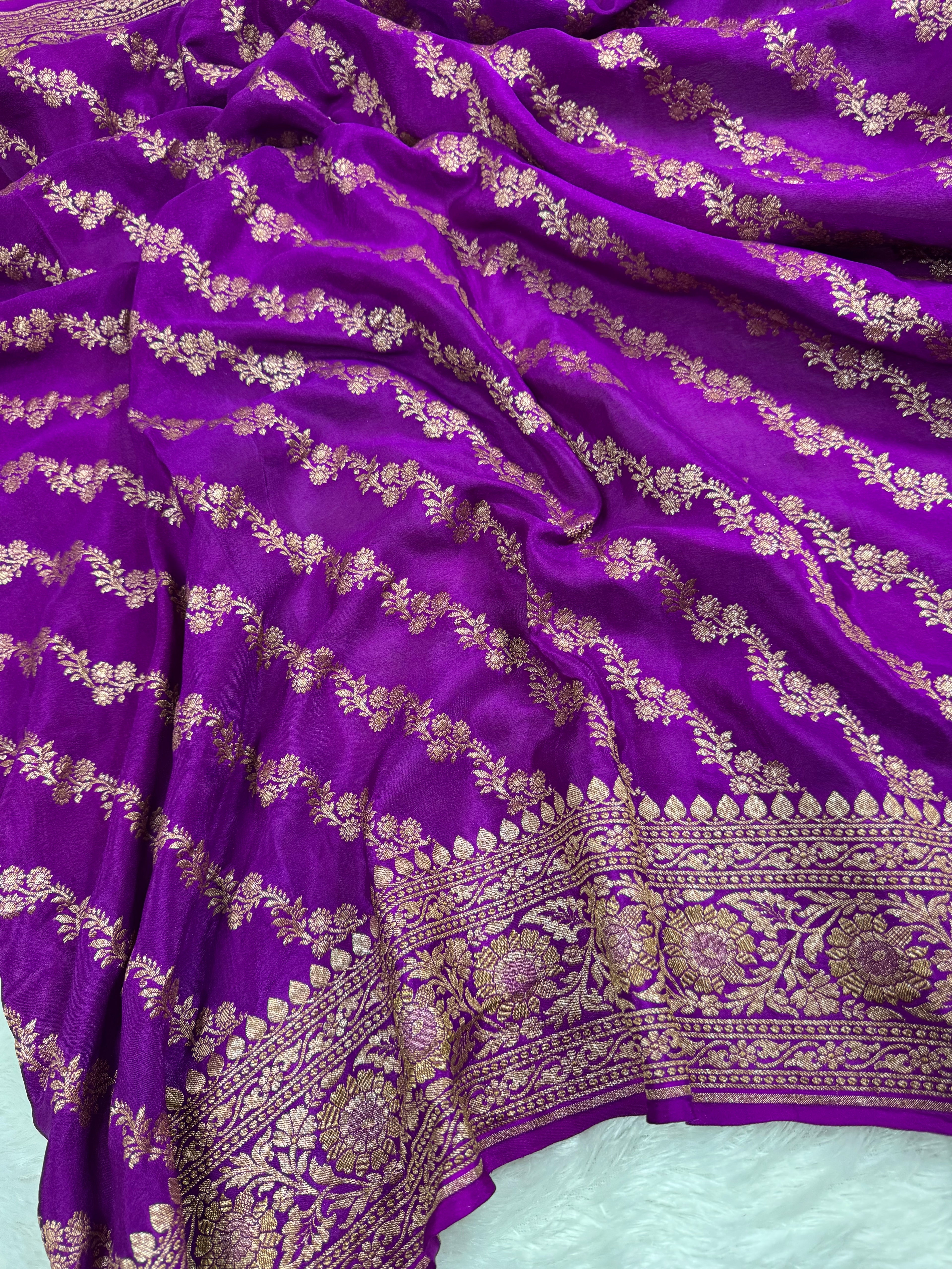 Magenta Pure Khaddi Crep Silk Banarasi Saree