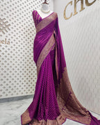 Magenta Pure Khaddi Crep Silk Banarasi Saree