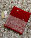 Red Pure Khaddi Chiffon Silk Banarasi Saree
