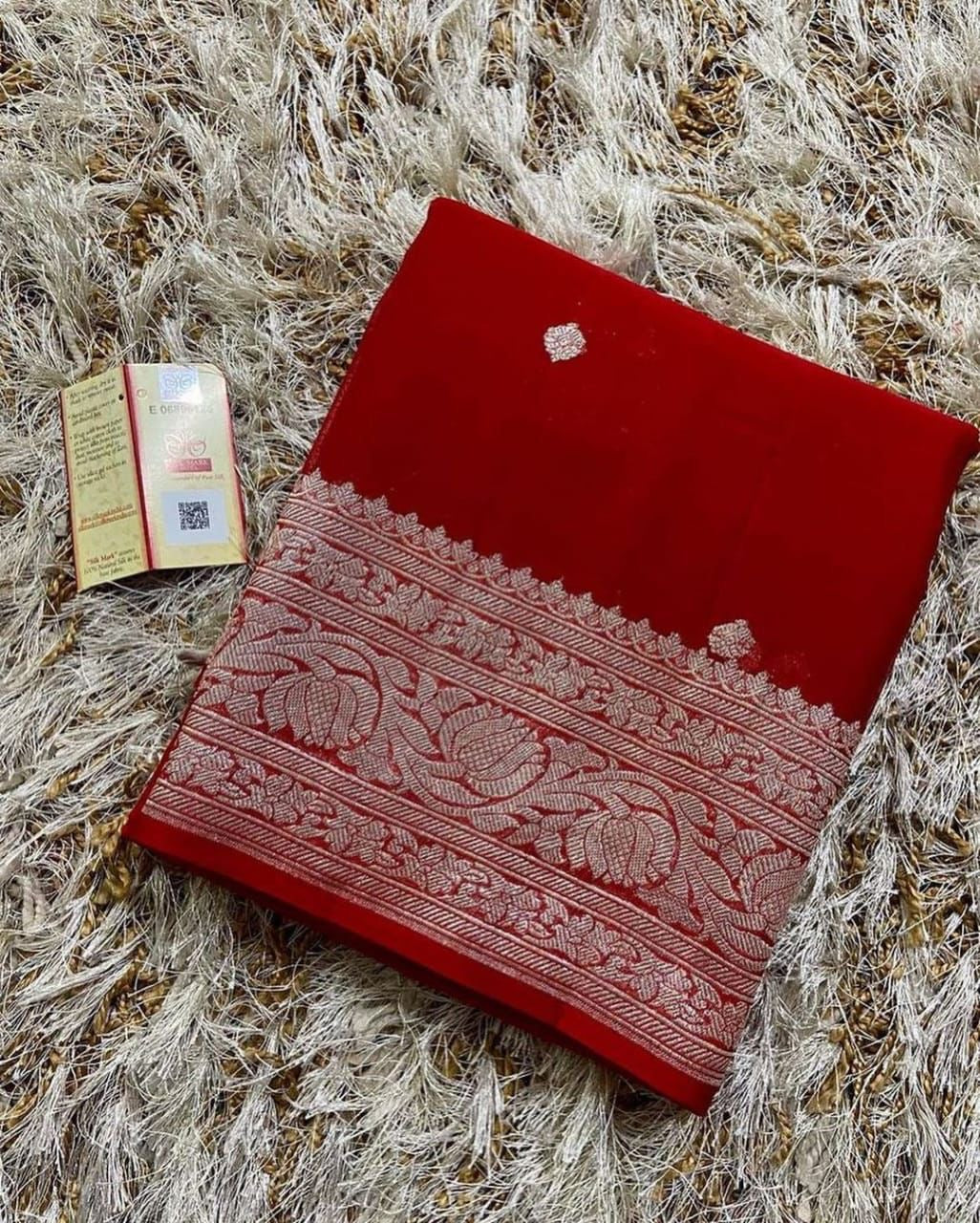 Red Pure Khaddi Chiffon Silk Banarasi Saree