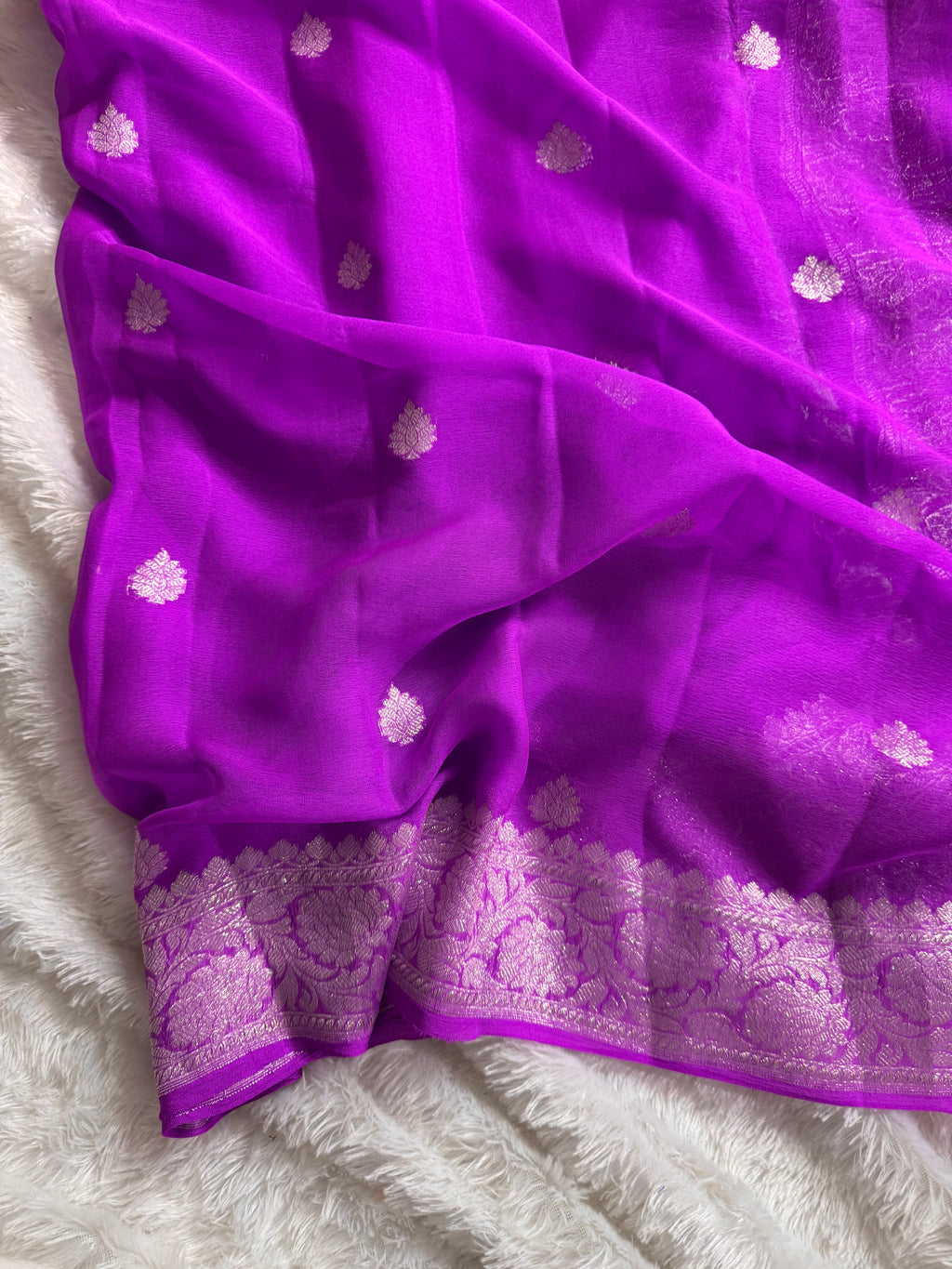 Bright Magenta Pure Khaddi Chiffon Silk Banarasi Saree