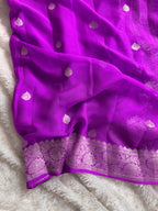Bright Magenta Pure Khaddi Chiffon Silk Banarasi Saree