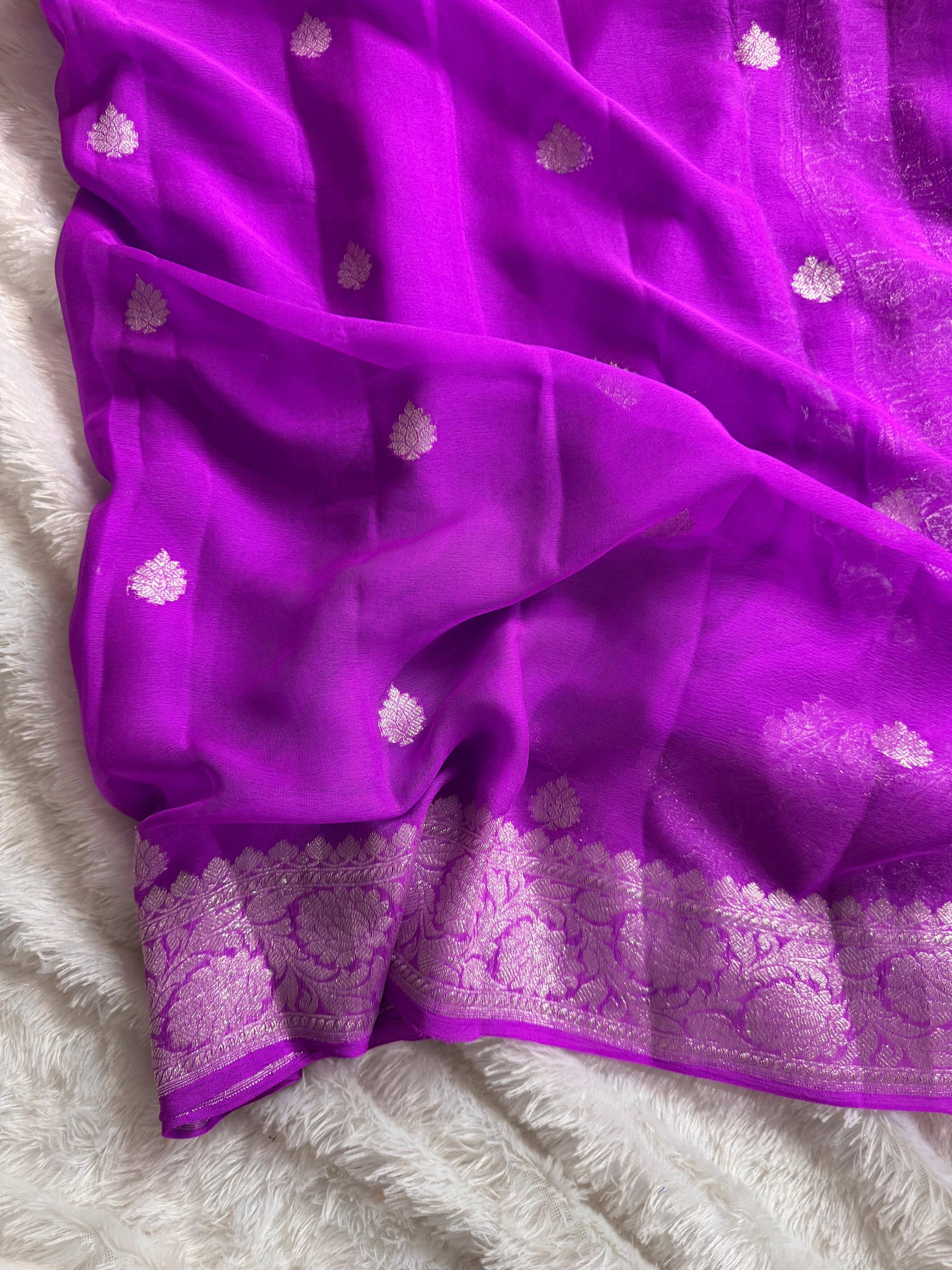 Bright Magenta Pure Khaddi Chiffon Silk Banarasi Saree