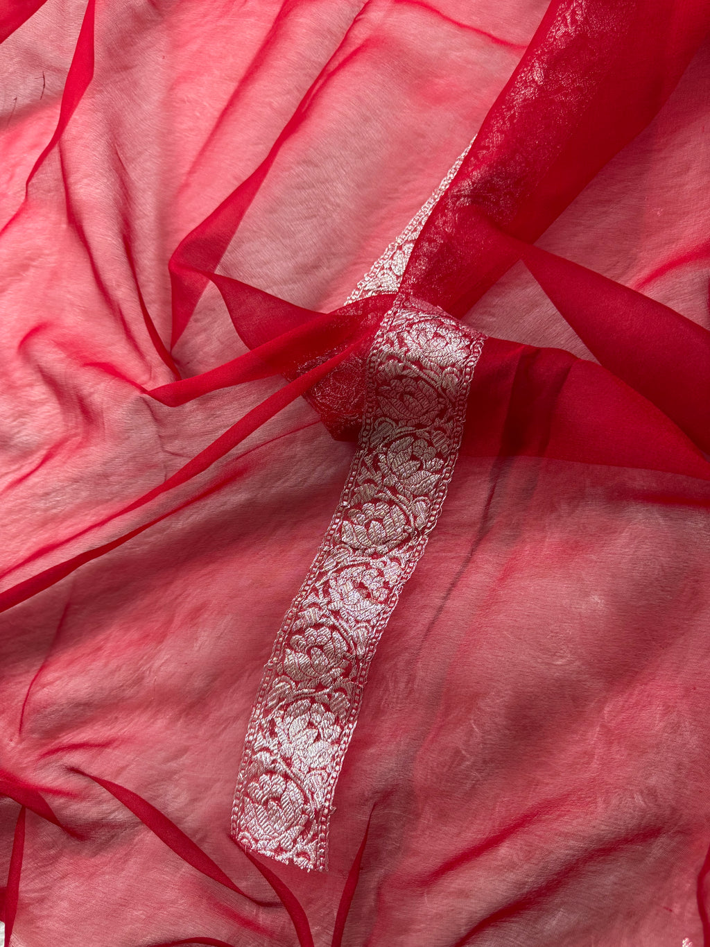 Red Pure Khaddi Chiffon Silk Banarasi Saree