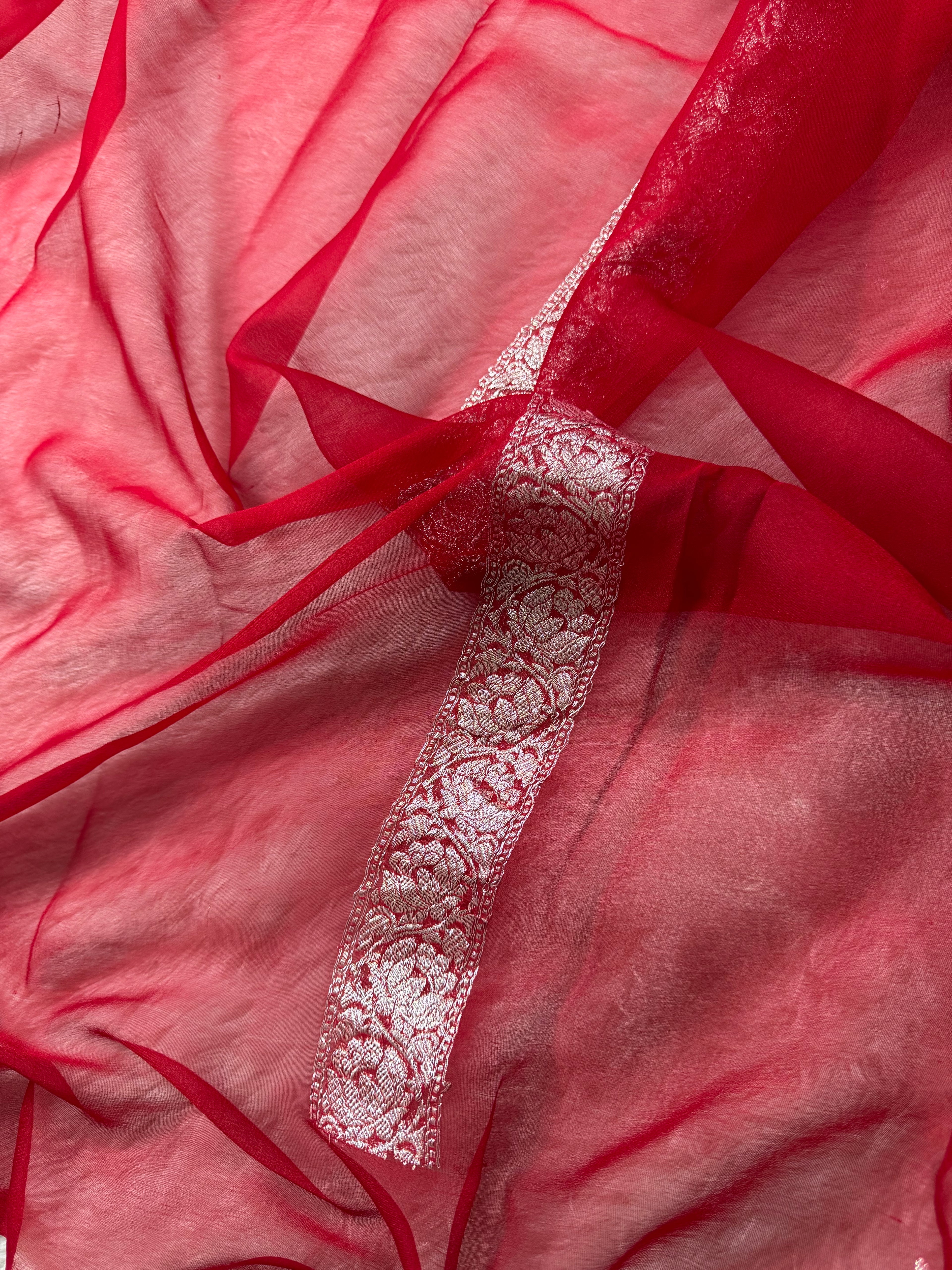 Red Pure Khaddi Chiffon Silk Banarasi Saree
