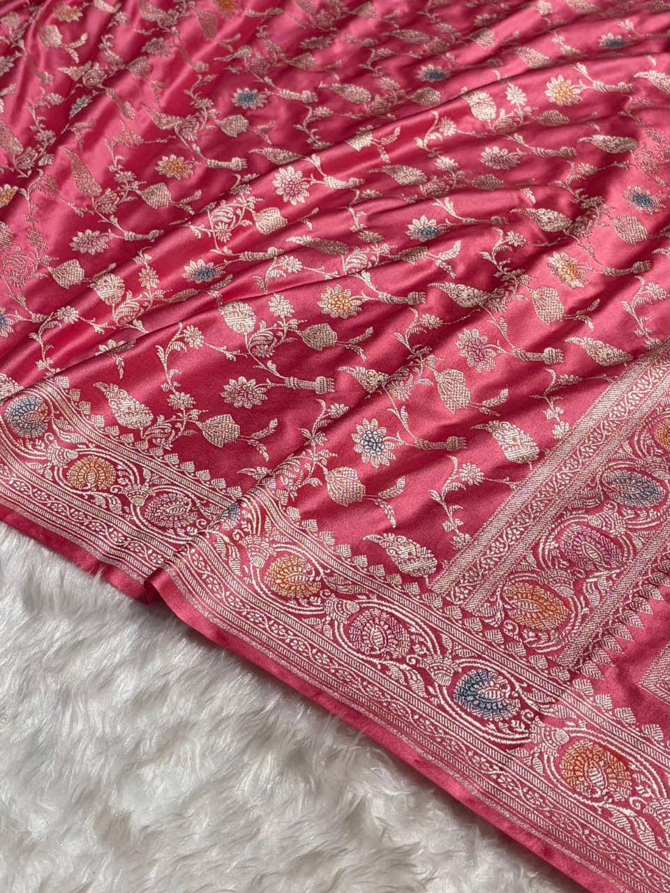 Rose Pink Meenakari Mashru Katan Silk Banarasi Saree