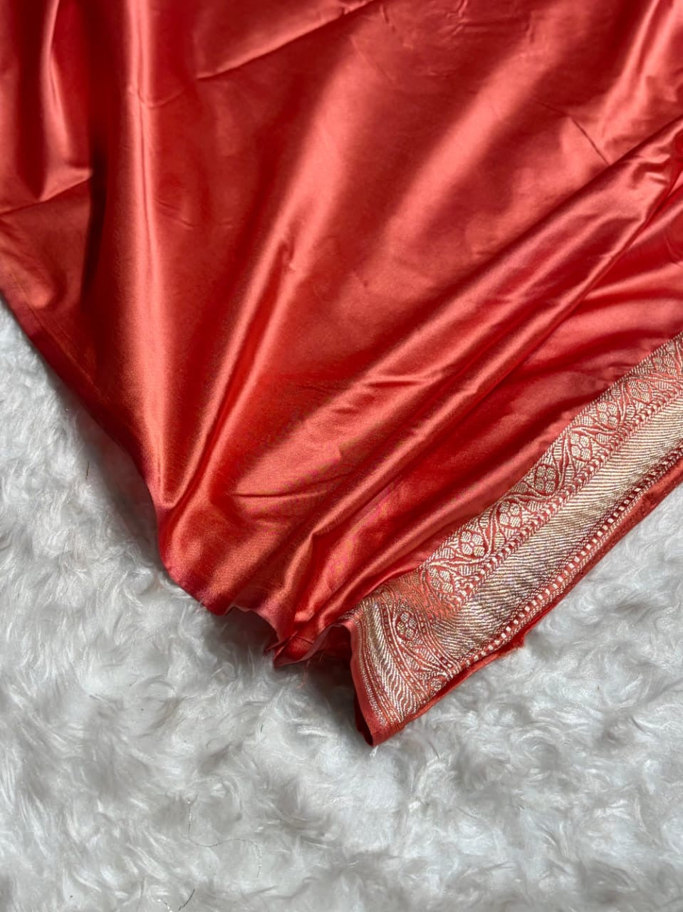Peach Meenakari Mashru Katan Silk Banarasi Saree