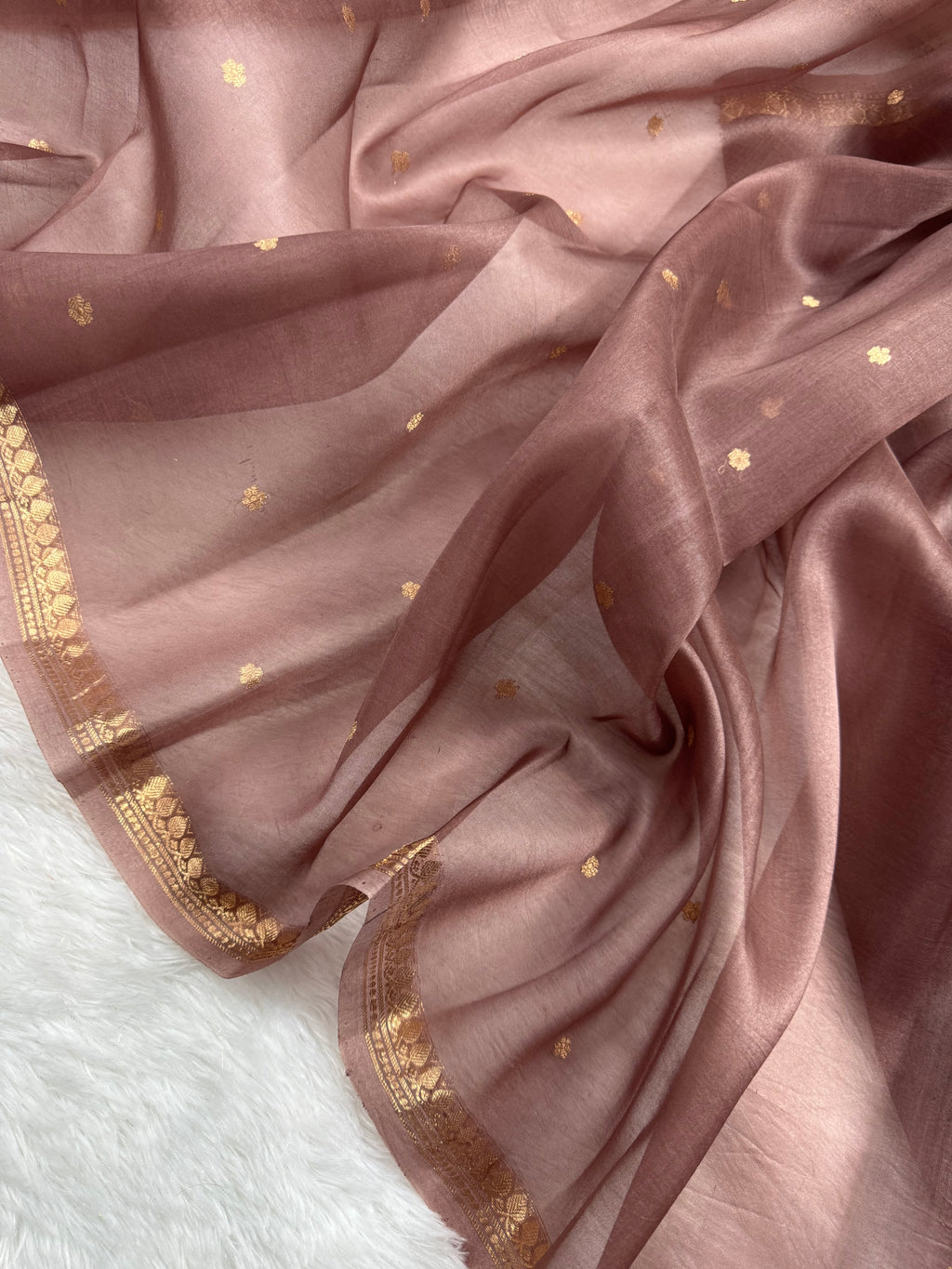 Brown Pure Kora Organza Silk Banarasi Saree