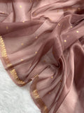 Brown Pure Kora Organza Silk Banarasi Saree