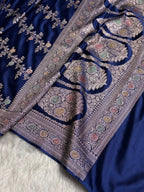 Navy Blue Meenakari Mashru Katan Silk Banarasi Saree