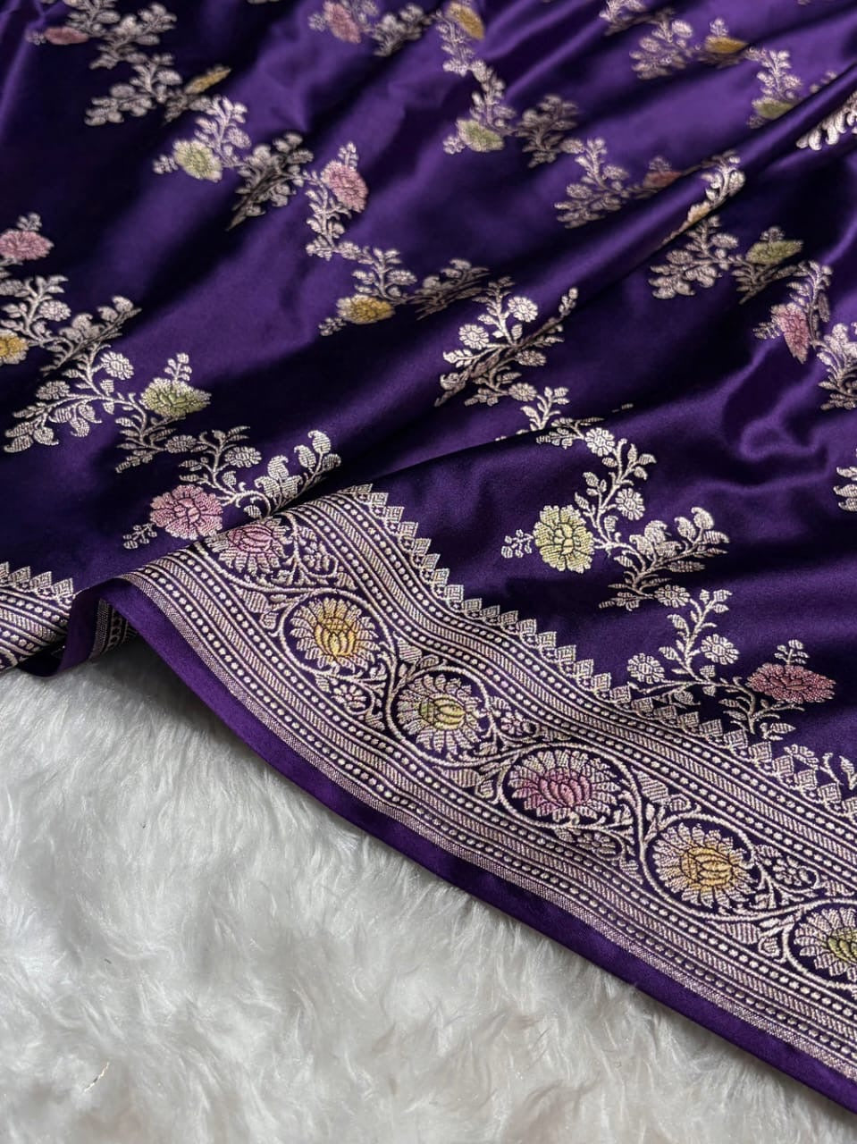 Purple Meenakari Mashru Katan Silk Banarasi Saree