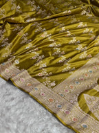 Olive Green Meenakari Mashru Katan Silk Banarasi Saree