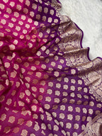 Rani & Purple Bhandej Dye Pure Chiffon Silk Banarasi Saree