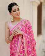 Pink Pure Chiffon Silk Banarasi Saree