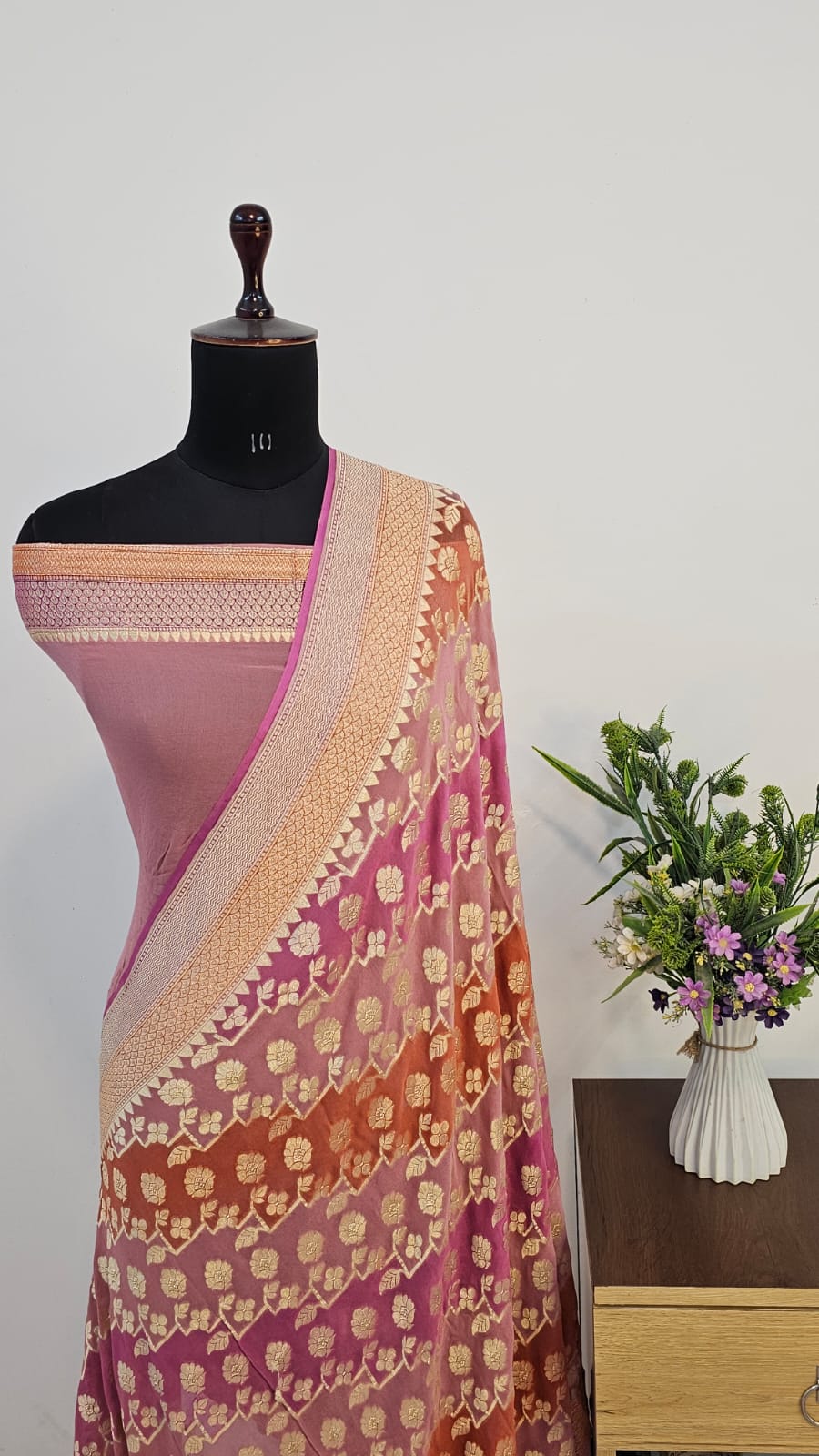 Mauve Pink Rangkat Pure Khaddi Georgette Silk Banarasi Saree