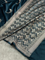 Teal Blue Mashru Katan Silk Banarasi Saree