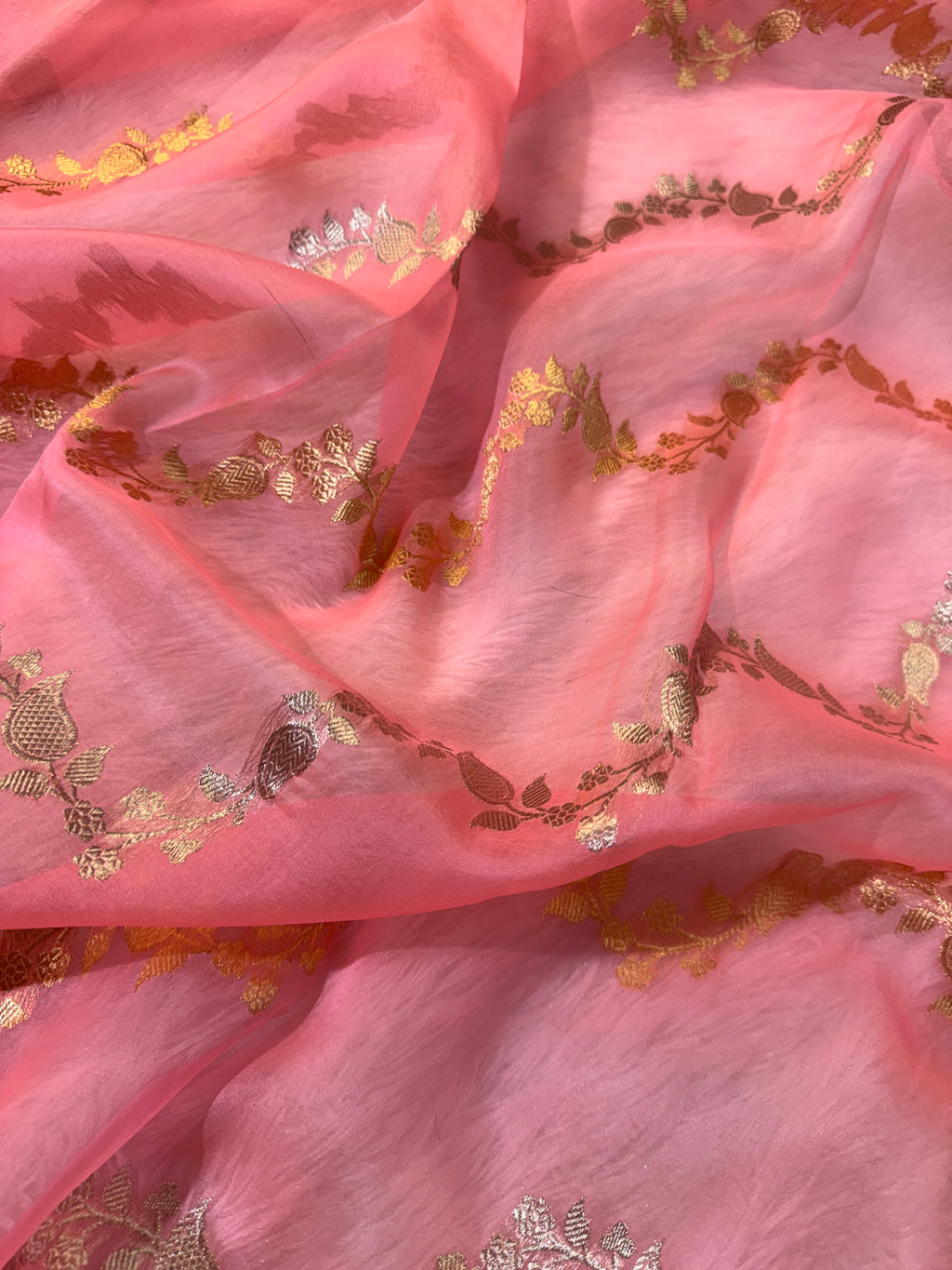 Light Peach Pure Kora Organza Silk Banarasi Saree