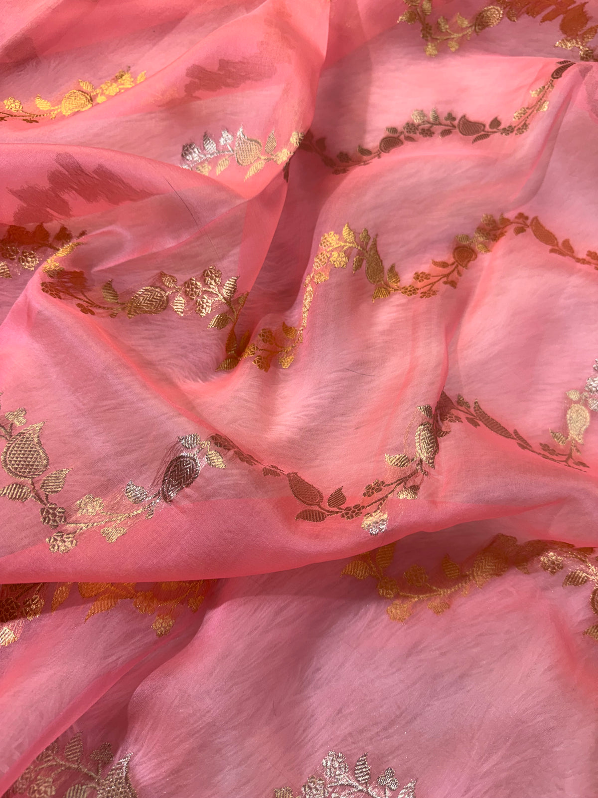 Light Peach Pure Kora Organza Silk Banarasi Saree