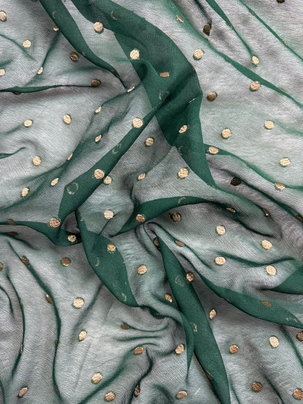Bottle Green Pure Khaddi Georgette Silk Banarasi Saree