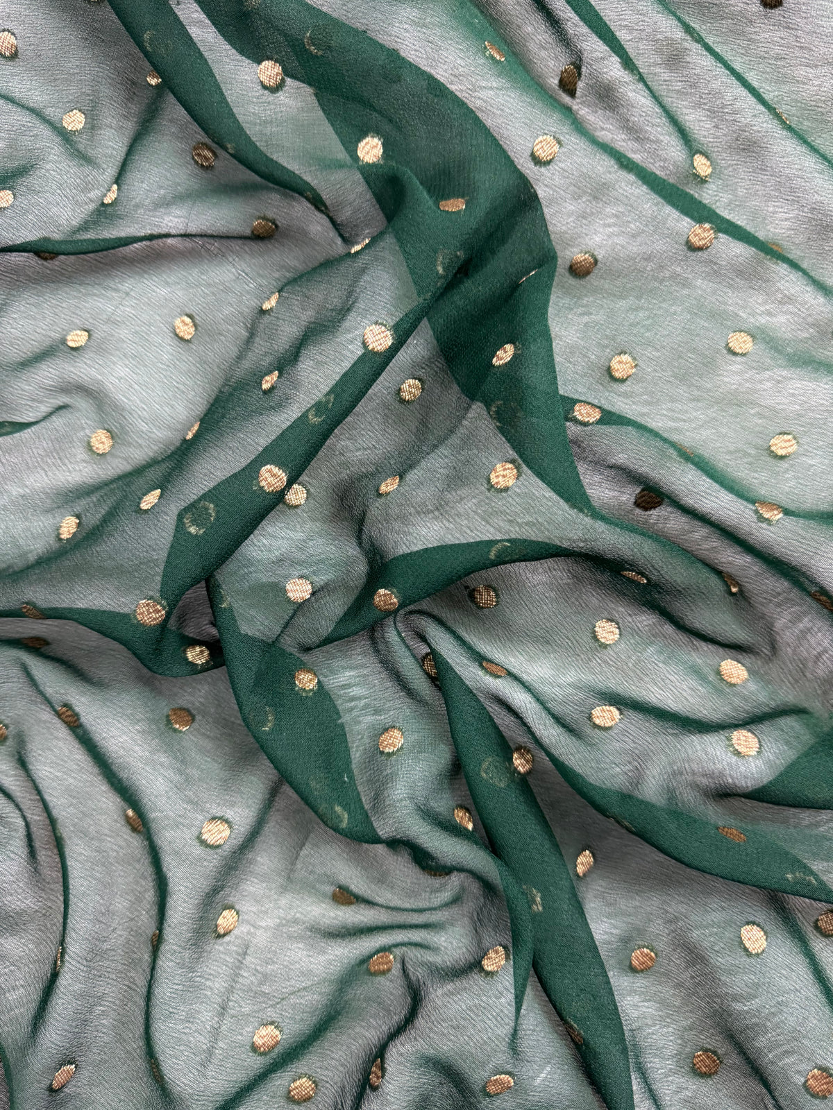 Bottle Green Pure Khaddi Georgette Silk Banarasi Saree