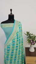 Sea Green Rangkat Pure Khaddi Georgette Silk Banarasi Saree