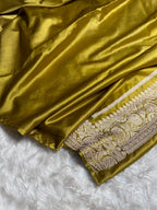 Mehndi Jall Meenakari Mashru Katan Silk Banarasi Saree
