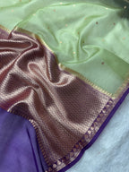 Light Pista & Purple Pure Kora Organza Silk Banarasi Saree