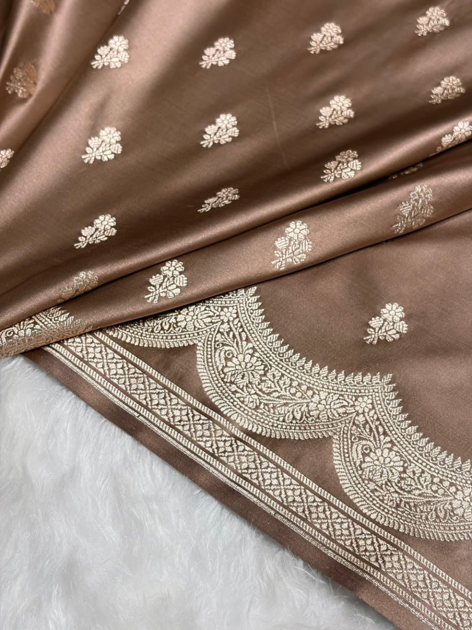 Warm Coffee Brown Mashru Katan Silk Banarasi Saree