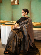 Black Stripe Pure Glass Tissue Silk Banarasi Saree