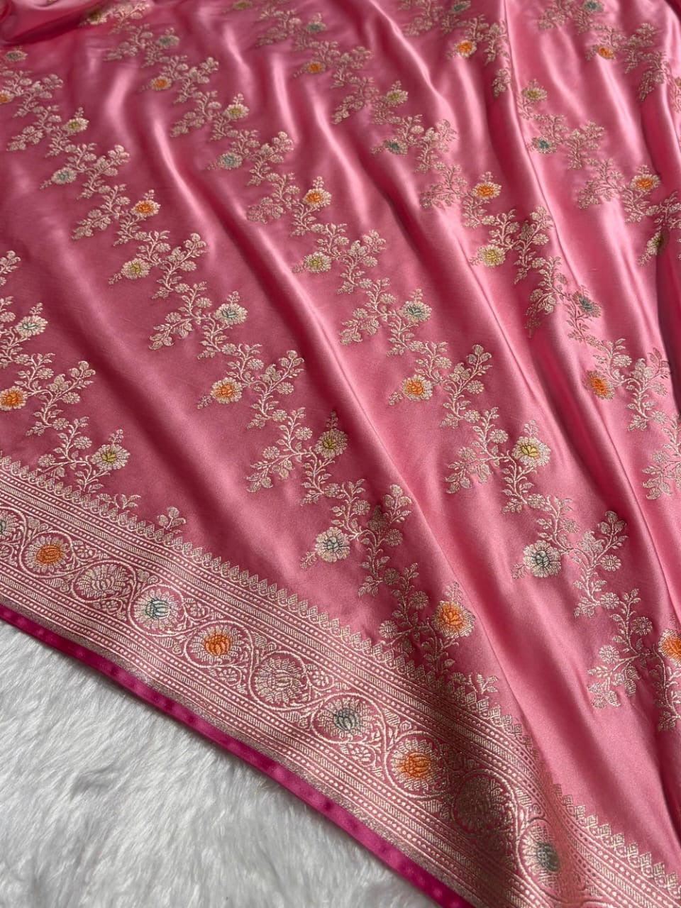 Pink Meenakari Mashru Katan Silk Banarasi Saree