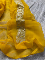 Mustard Yellow Pure Khaddi Chiffon Silk Banarasi Saree
