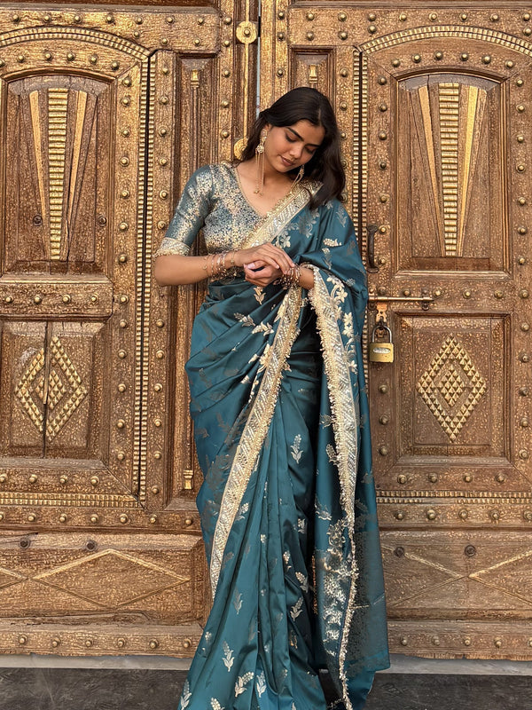 Saffire Green Banarasi Nazakat Soft Silk Saree