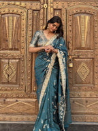 Saffire Green Banarasi Nazakat Soft Silk Saree