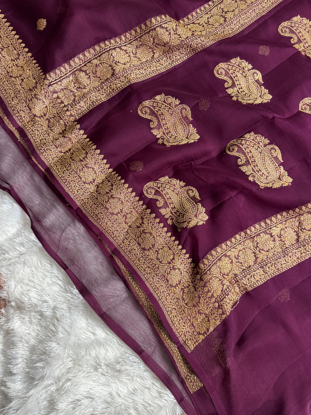 Wine Pure khaddi Chiffon Silk Banarasi Saree