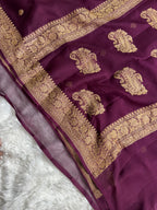 Wine Pure khaddi Chiffon Silk Banarasi Saree