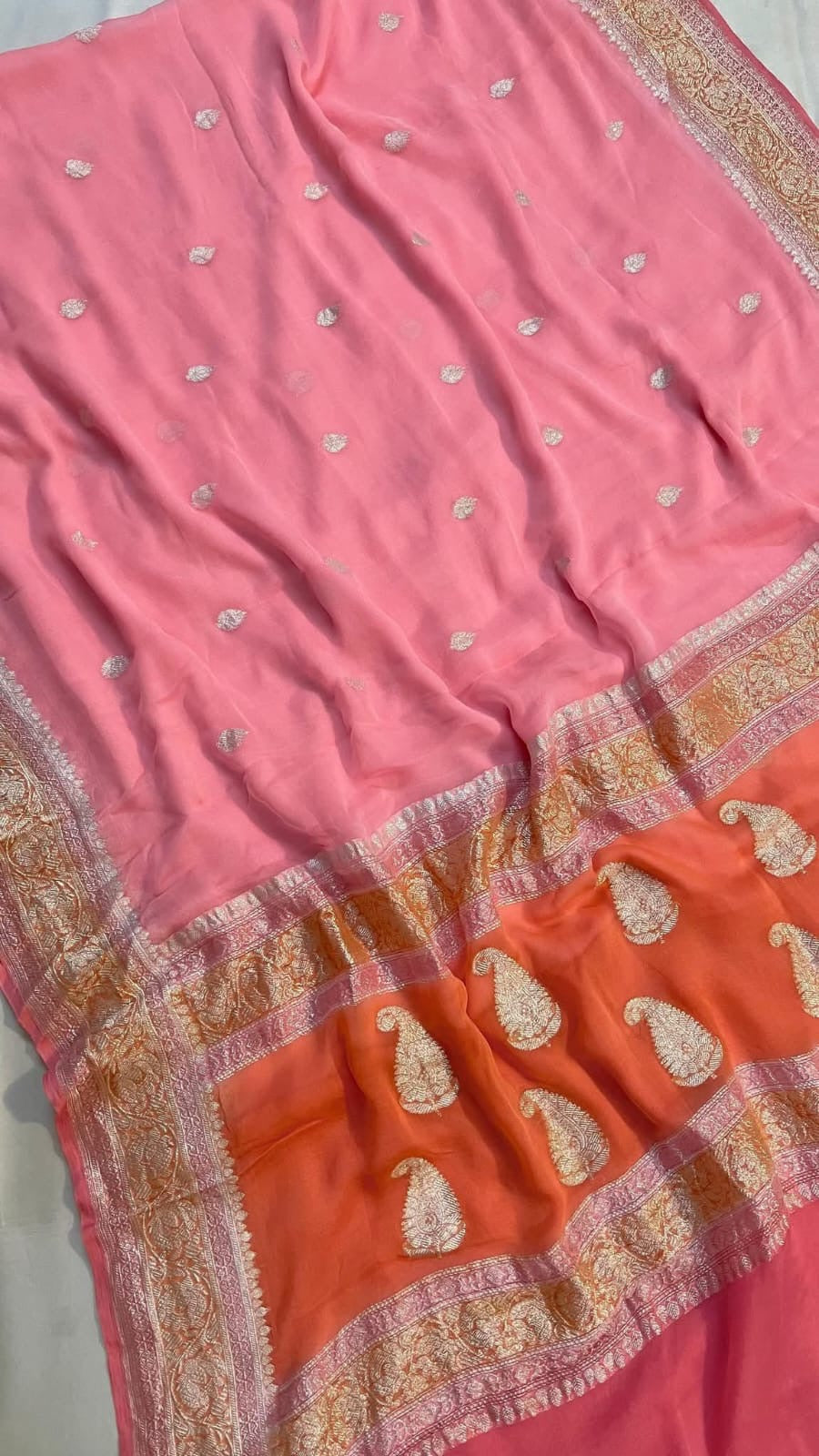 Pastels Pure Khaddi Chiffon Silk Banarasi 3d Saree