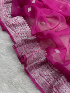 Fuchsia Pink Pure Khaddi Chiffon Silk Banarasi Saree