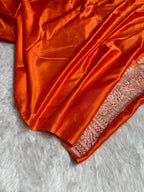 Orange Meenakri Mashru Katan Silk Banarasi Saree