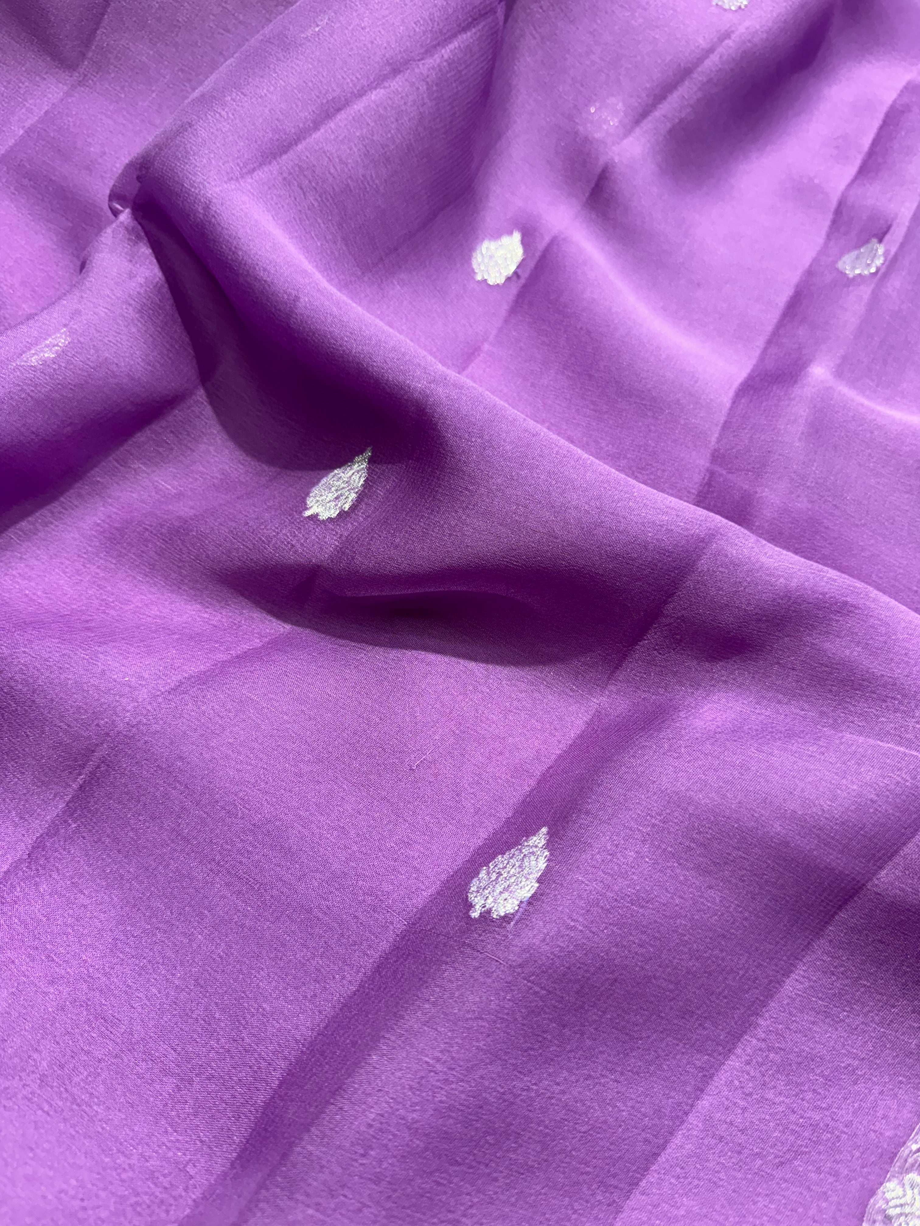 Lavender Pure Khaddi Chiffon Silk Banarasi Saree