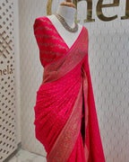 Bright Pink Pure Khaddi Crep Silk Banarasi Saree