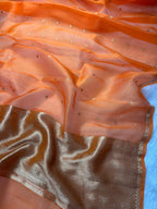 Rust Orange Pure Kora Organza Silk Banarasi Saree