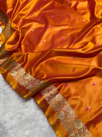 Kesri Orange Mashru Katan Silk Banarasi Saree