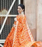 Fanta Orange Pure Khaddi Chiffon Silk Banarasi Saree