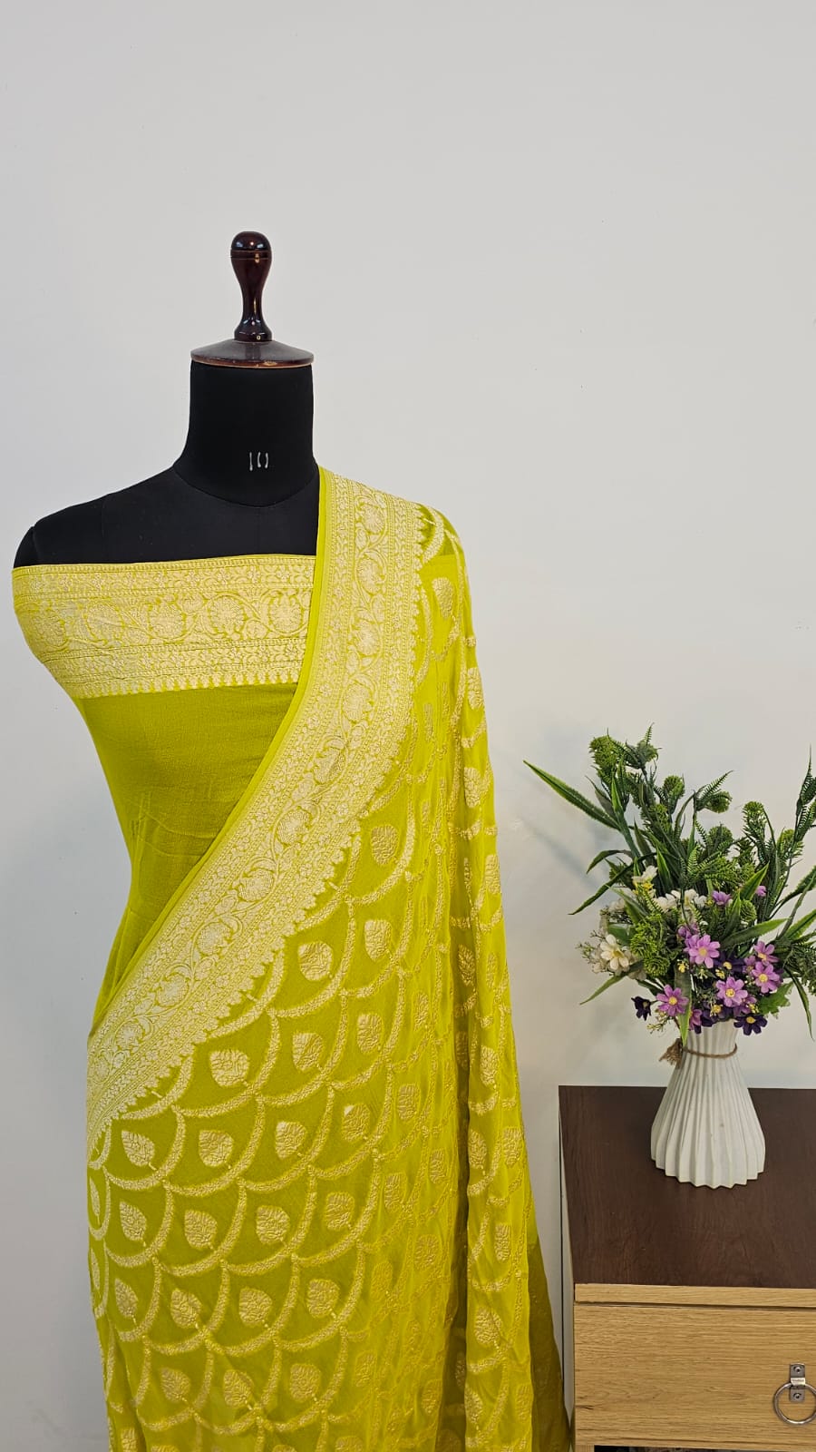 Lemon Pure Khaddi Georgette Silk Banarasi Saree
