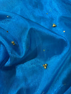 Peacock Tissue Silk Banarasi Saree With Ghungroo & Mirror Work Designer Border Lace Saree