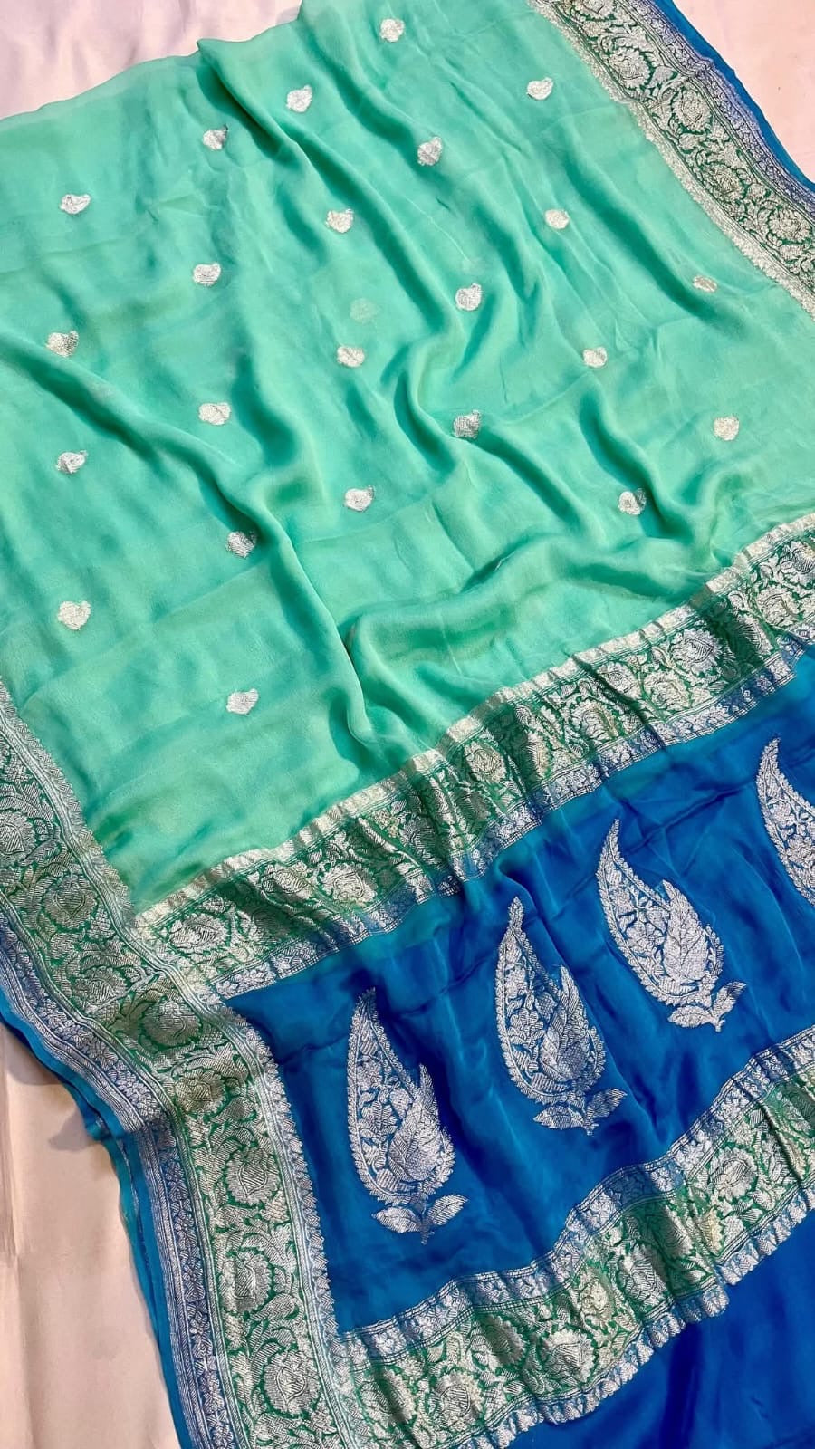Pastels Pure Khaddi Chiffon Silk Banarasi 3d Saree