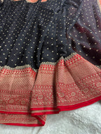 Black & Red Pure Khaddi Georgette Silk Banarasi Saree