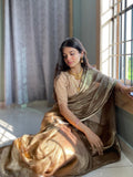 Grey Pure Tissue Silk Banarasi Crush Saree